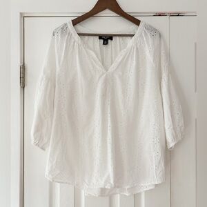 Nine West White Eyelet‎ Blouse Size Large EUC